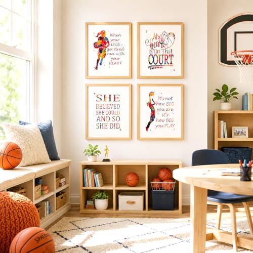 Watercolor Basketball Player Girl Athlete Illustration Art Print Set for Girl's Bedroom Motivation, Playroom Energy Boost, Locker Team Spirit, Young Hoopster Surprises, Aspiring Guard Tokens, Team Leader Honors, Coach Appreciation Gifts, Birthday Slam Dun