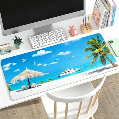 31.5x11.8 Inch Non-Slip Long Extended Large Gaming Mouse Pad with Stitched Edges XL Laptops Keyboard Mouse Mat (Beach Sky) - color: Beach Sky