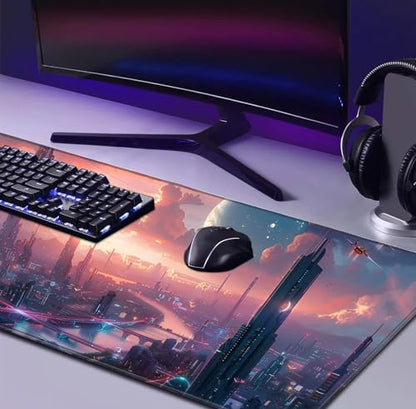 Digital Night Scene Office Art Desk Mat, Female Learning Computer Mouse Mat | Large Extended Mouse Pad; Full Desk Coverage; Waterproof Coating; Stable Anti-Slide Base For Gaming, Office, Study Daily Use - color: City Night Scene