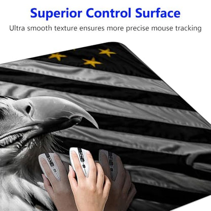 Large Gaming Mouse pad,Black and White Eagle Flag Tempered Glass Back Anti Slip Rubber Base Mouse pad, Suitable for Computer, Laptop, Office Desk Accessories - color: Black and White Eagle Flag Tempered Glass Back
