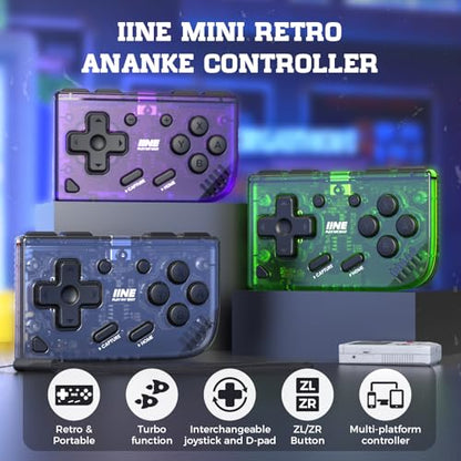 IINE Mini Retro Wireless Controller, Micro Remote Controller for Switch/OLED, PC, Android and IOS, Keychain Pocket-sized Controller with Turbo Function (Black) - color: Black