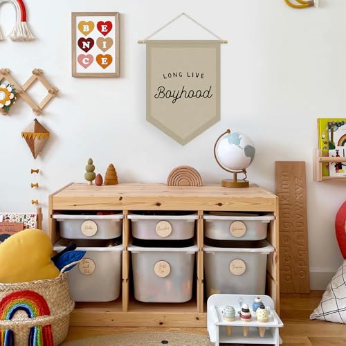 Boys Room Decor, Long Live Boyhood Linen Canvas Banner, Boy Nursery Wall Hanging Pennant Flag Banner for Boys Kids Toddler Room Bedroom Playroom Decor, 15x11in - Neutral - color: boyhood-Beige Brown