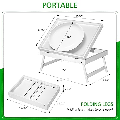 Bed Tray Table Breakfast Food Tray with Folding Legs Serving Tray for Computer Laptop Desk Bed Platters TV Snack Tray by Artmeer (White, Medium) - color: White, size: Medium