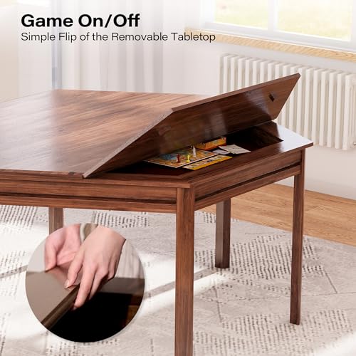 LAUSAINT HOME Board Game Table with Removable Table Top, 59” Play Area, Hexagon Gaming and Dining Table with Play Mat, Detachable Cup Holders and Trays for 6 Players, for Card, DND and Poker, Walnut - size: Hex Table