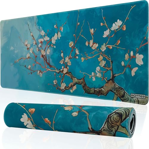XL Large Gaming Mouse Pad for Desk - Desk Mat for Keyboard and Mouse - PC Mouse Pad - Non-Slip Water Resist Rubber Base, Stitched Edges - 31.5x11.8 in - 80x30 cm (Almond Blossoms, X-Large) - color: Almond Blossoms, size: 31.5L x 11.8W inches
