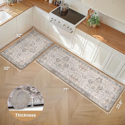 GENIMO Kitchen Mats for Floor 2PCs, Washable Anti Fatigue Mat for Cushioned, 23.6"x71"+20" x 32", Waterproof Kitchen Rugs, Non Slip Comfort Standing Mat Rug for Home, Sink, Laundry, LightTaupeBrown - color: Light Taupe Brown, size: 23.6"x71"+20" x 32"--0.