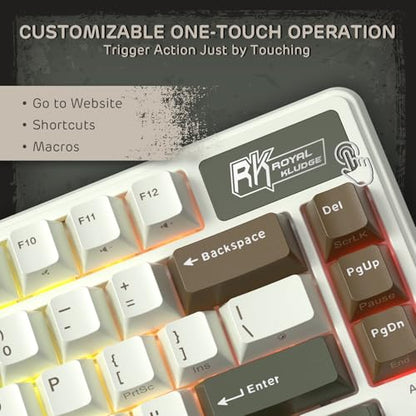 RK ROYAL KLUDGE L75 Gasket Mount Mechanical Keyboard w/Knob/Macro Keys & Touchable Nameplate, Tri-Mode 75% TKL Wireless Keyboard BT/2.4G/USB-C, Hot Swappable, Pro Software, Massive 8000mAh Battery - color: Palm Green, size: Tactile Beige Switch