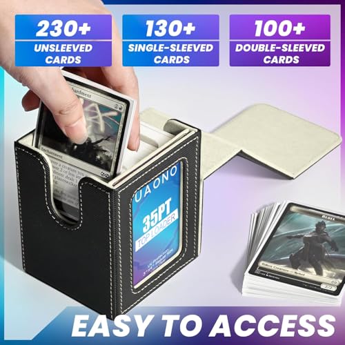 UAONO Card Deck Box for MTG Commander, Independent Commander Display, Fits 100 Double-Sleeved Cards, Magnetic Deck Case for Magic the Gathering TCG, 2 Dividers & 1 Top Loader (Black/Gold) - color: A-Black&Gold
