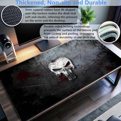 Extended Gaming Mouse Pad XL Cool Skull Desk Pad Mat 31.5x15.7in 31.5x15.7 | Heavy-duty 3mm thick XL desk mat with an artistic cool skull print and anti-slip rubber base for work or gaming. - color: Cool Skull