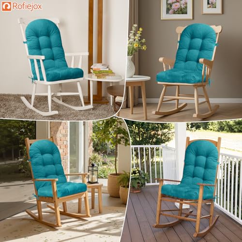 Rocking Chair Cushion - Chenille Fabric, High-Density Sponge, Durable Comfort Non-Slip Bottom Tufted Seat Pads with Ties, Chenille︱Blue, 44x19x4 inch - color: Chenille | Blue