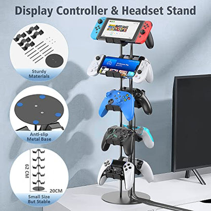 Kytok Gamer Gifts, Headset Stand 5 Tiers with Cable Organizer, Controller Stand Compatible with PS5/Xbox/Nintendo Switch/PS Portal/PS4, Headset Holder & Controller Holder for 10 Packs Controller - size: 5 tiers+black