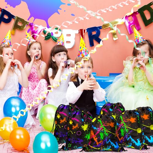 Yiyiring 16 Pcs Glow In The Dark Gift Bags Neon Treat Drawstring Bags Party Supplies for Light Birthday Party Travel Camping Supplies Decorations (Glow) - style: Glow