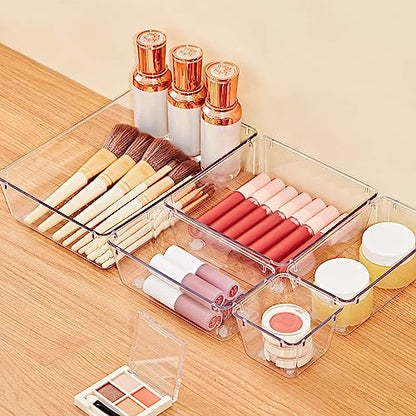 SMARTAKE 22-Piece Drawer Organizer with Non-Slip Silicone Pads, 5-Size Clear Desk Drawer Organizer Trays Storage Tray for Makeup, Jewelries, Utensils in Bedroom Dresser, Office and Kitchen, Clear - size: 22 PCS