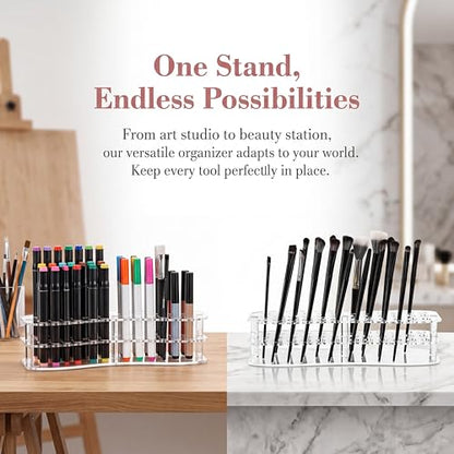 3 Pack Acrylic Pen Holder, 26-Slot Clear Pencil Display Stand, Eyebrow Pen Stands, Makeup Brush Rack Organizer, Art Brush Desk Stand Organizer for Home, Store, School Office Supplies