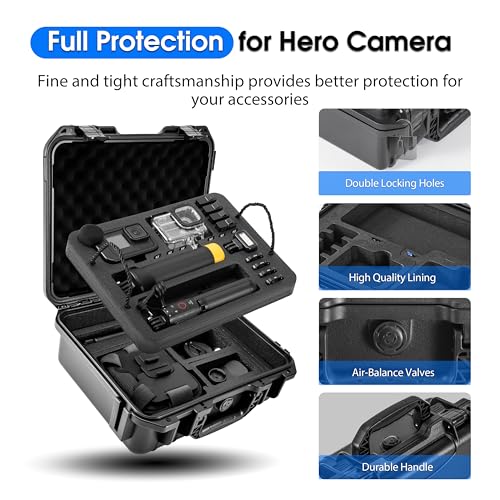 Organizer Hard Case For Gopro Hero 13/12/11/10/9/8 Creator Edition Odorless Compatible with Media Mod/Volta/Chest Mount/ Accessories Waterproof Travel Storage Carrying Case 12.4*4.7*10.4inch