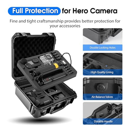 Organizer Hard Case For Gopro Hero 13/12/11/10/9/8 Creator Edition Odorless Compatible with Media Mod/Volta/Chest Mount/ Accessories Waterproof Travel Storage Carrying Case 12.4*4.7*10.4inch