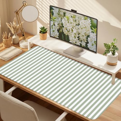 Sage Green Striped Desk Mat Cute Pastel XXL Large Gaming Mouse Pad Desk Pad Kawaii Aesthetic Home Office Decor Cozy Keyboard Laptop Computer Mat - color: A2- Sage Green