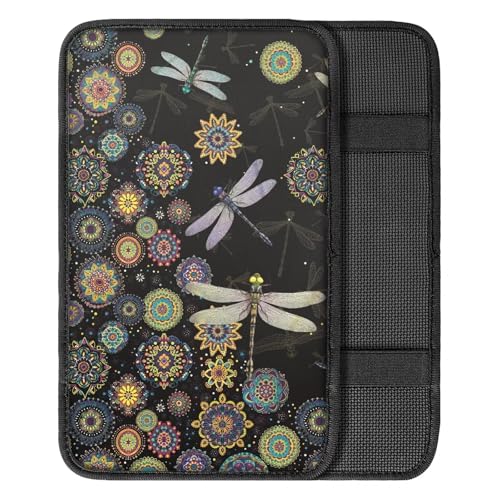 Wanyint Bohemian Flower Dragonfly Car Center Console Cover, Armrest Cover for Car, Auto Armrest Cushion Seat Box Pad for Most Cars Trucks and SUV - color: Bohemian Flower Dragonfly
