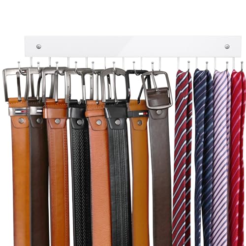 Belt Hanger Wall Mounted, Wooden Belt Organizer Max 12 Storage Capacity, 180° Rotating Space Saving Hangers for Ties, Tank Tops, Scarves, Bras, Keys, Bags White 1 Pack - color: White, size: 1 Pack-Belt
