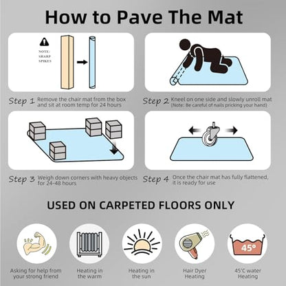 Heavy-Duty PVC Clear Chair Mat for Carpets - 36" x 48" Protects Low/Flat Pile, Non-Slip & Noise Reducing Office Mat for Rolling Chairs, Home Office & Gaming - size: 36" x 48"