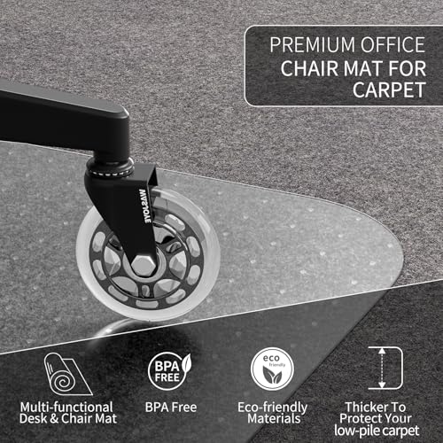 WASJOYE Chair Mat for Carpet, Office Chair Mat for Carpet, Thick Desk Chair Mat with Non-Slip Studded for Home and Office Low Pile Carpet, 45" x 53" Rectangle for Carpet - size: 45" x 53" Rectangle for Carpet