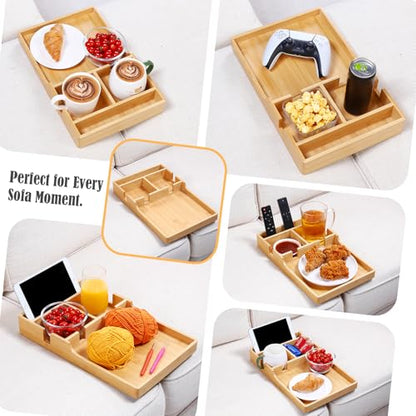 Nnewvante Couch Tray, 2-in-1 Insert & Flat Sofa Organizer Bamboo with 2 Cup Holders,Fits Seat Gaps or Ottomans,for Snacks, Drinks, Remotes,15.35x9.84-inch - color: Bamboo