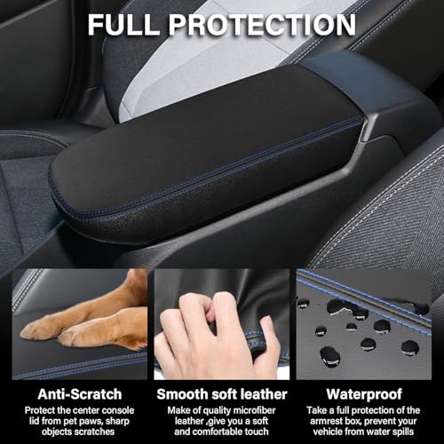 Console Cover for 2024 2025 2026 Chevrolet Trax (LS/1RS/LT/2RS/ACTIV) Leather Center ArmRest Box Cover Pad 2024 2025 2026 Chevy Trax Accessories Protector Cushion (Blue Stitches) - color: blue