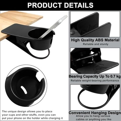 Jiozermi 2-in-1 Drinking Cup Holder Clip, Desk & Adirondack Chair Cup Holder for Water, Drink, Soda, Coffee Mug (Black) - color: 2Pcs Black