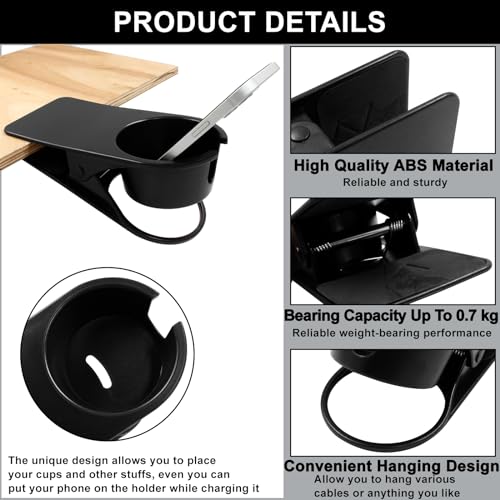Jiozermi Drinking Cup Holder Clip, Desk Drink Holder Clip Adirondack Chair Cup Holder with Clip Cup Clip Holder for Water Drink Beverage Soda Coffee Mug(Black) - color: Black
