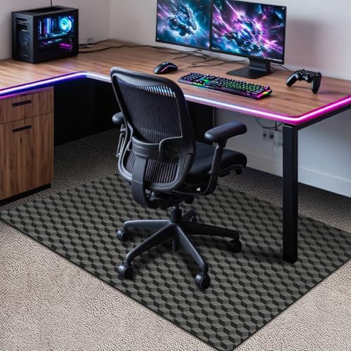 AiBOB Office Chair Mat for Carpet, 60"x48"Gaming Computer Desk Mat for Low Pile Carpet, Heavy Duty Floor Protector Mat for Rolling Chairs, Easy Glide Chair Mat for Home Office - color: Black, size: 46'' X 60'' for Carpet