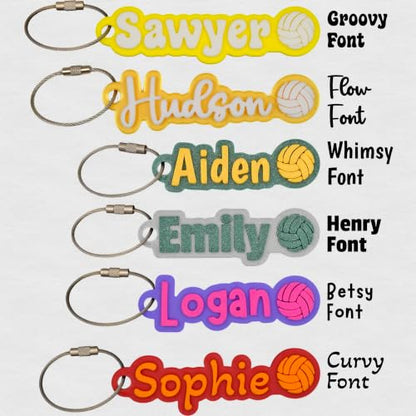 SuperFineDeesigns Bag and Water Bottle Name Tag with Cable – Custom Durable 3D Printed Name Tag Backpack & Sports Bottles - style: Volleyball