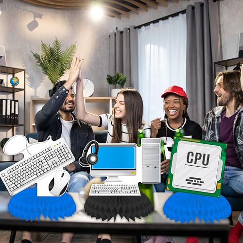 11pcs Computer Theme Party Honeycomb Centerpieces Computer Birthday Party Centerpiece Decorations for Intelligence Theme Birthday Party Baby Shower Supplies
