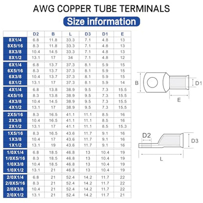 XHF 100PCS 1/0 AWG-3/8 Heavy Duty Battery Lugs with 3:1 Heat Shrink Tubing, Ring Terminals Battery Cable Ends Copper Eyelets Electrical Battery Connectors - size: 1/0AWG-3/8"-100PCS