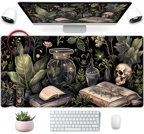 Cute Skull Desk Mat Dark Academia Desk Matt for Desktop Kawaii Anime Plants Mouse Pad XXL Extended Large Gaming Desk Pad, Laptop Computer Keyboard Mouse Mat Office Decor Accessories, 31.5x15.75 in - color: Dark Academia Plants