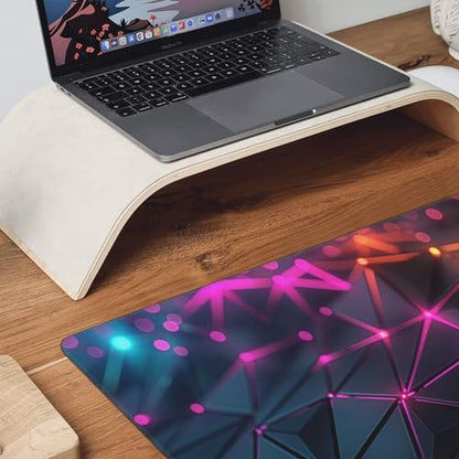 Extra Large Gaming Mouse Pad, Abstract Neon Geometric Design, Non-Slip Rubber Base, 35.4 x 15.7 Inches - color: Neon Geometric