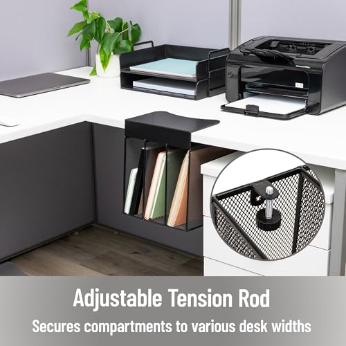 Mind Reader Slide-On Under Desk File Organizer, No Tools Required, Hanging Storage for Laptops, Folders, and Notebooks, Metal, Black - size: Vertical