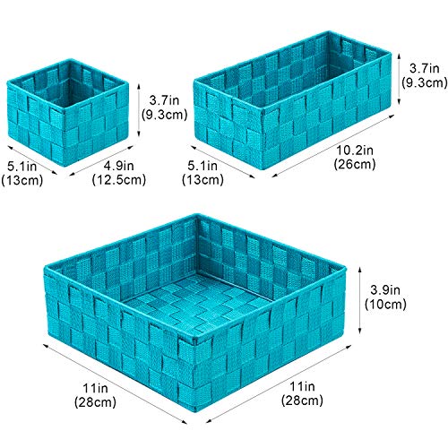Posprica Woven Storage Baskets for Organizing, Small Black Baskets Cube Bin Container Tote Organizer Divider for Drawer, Closet, Shelf, Dresser, Set of 4(Aqua) - color: Aqua