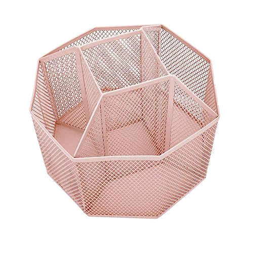 Annova Mesh Desk Organizer Rotate with 5 Compartments Spinning Tidy Candy/Pen Holder Office, Art Supply, Storage, Classroom, Home (Light Pink) - color: Light Pink