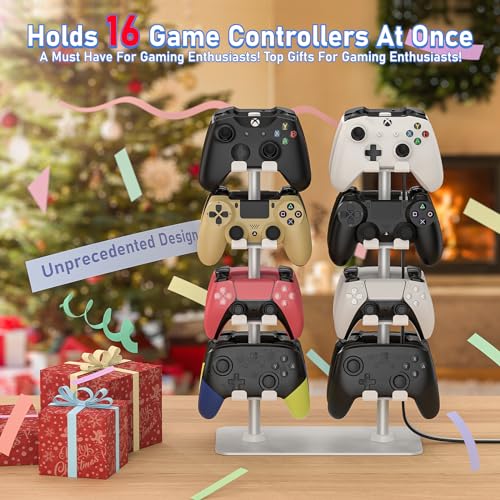 MANMUVIMO Controller Holder for 16 Xbox PS5 PS4 Gaming Controller, Video Game Controller Holder Headphone Stand for Desk, Gamer Gifts for Men, Gaming Room Accessories Maximum Organizer (White) - size: 16 Controller Holder White