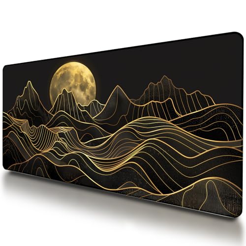 VNDL Large Japanese Gaming Mouse Pad, Black and Gold, Premium Non-Slip Anime Desk Pad for Office, Extended XL XXL Mouse Mat and Laptop Pad, Waterproof and Stiched Edges 31.5 x 15.7 in (topo1) - color: topo1