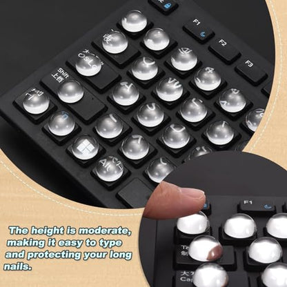 32Pcs Glass Nail Art Typing Stickers - Protective Adhesive Clear Glass Long Nail Keyboard Cover 3D Raised Keyboard Cover Skin, Clear