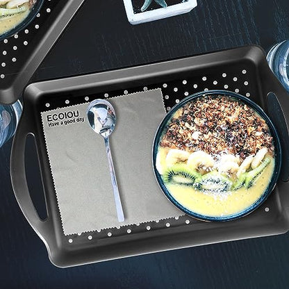 ECOIOU Non Slip Food Serving Tray with Handles, 2-Pack Rectangle Anti-Slip Non-Toxic Dishwasher Safe Tray for Snack Fruit Dessert Breakfast Drink,Black&White - color: Black&white