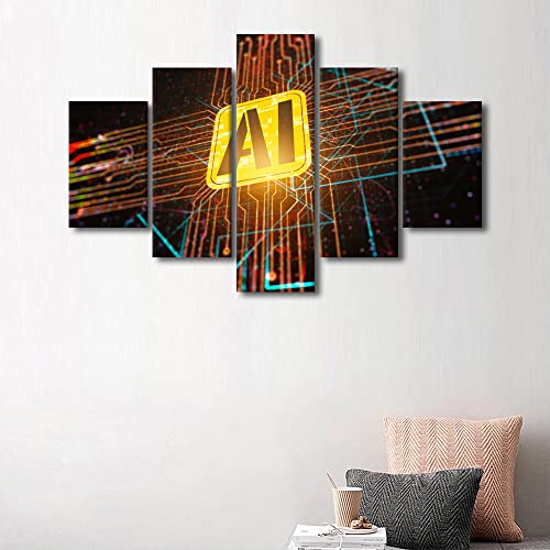 TUMOVO Large Canvas Wall Art Artificial Intelligence Technology Canvas Painting Wall Art 5 Panel Wall Art Home Wall Decor Canvas Wall Decor Family Wall Decor Modern Artwork Wall Hanging, 60"x40" - color: Artwork-04, size: 60''Wx40''H