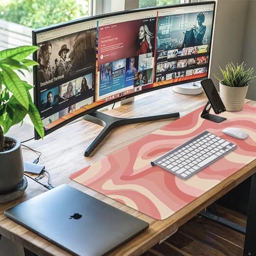 iCasso XXL Large Mouse Pad, Rubber Base Mousepad with Stitched Edges, Big Computer Mouse Mat for Office, Home, Fluid - color: Pink Topographic