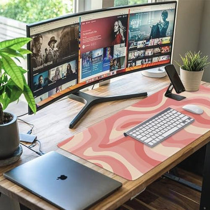 iCasso XXL Large Mouse Pad, Rubber Base Mousepad with Stitched Edges, Big Computer Mouse Mat for Office, Home, Fluid - color: Pink Topographic