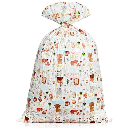 gisgfim 1Pcs Extra Large Woodland Baby Shower Plastic Gift Bags 37x56 Inch Jumbo Forest Animal Present Bag Big Gift Wrapping Tote with Tag and Tie Treat Candy Party Favor Birthday Party Supplies - style: Woodland