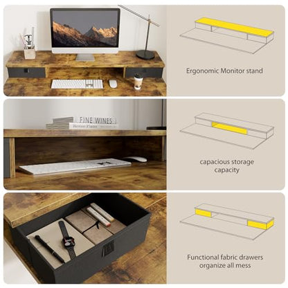 Agilestic 63 x 24 Inches Electric Standing Desk with 2 Storage Drawers, Stand Up Desk Adjustable Height, Sit and Stand Computer Table with Splice Board, Black - color: Rustic Brown, size: 63 x 24 Inches with 2 drawers