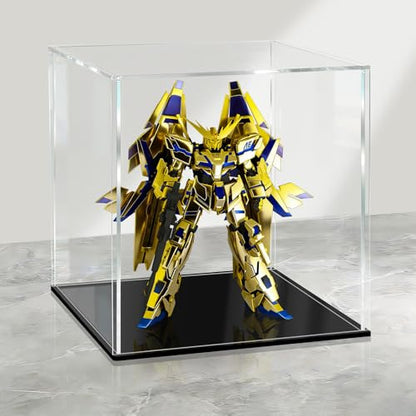 LANSCOERY Acrylic Display Case, 10x10x10 in Clear Display Box with 2mm Panels, Black Base for Building Block Models and Collectibles - color: Black, size: 10x10x10inch; 25x25x25cm