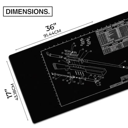MPCO. Blueprints Large Gaming Desk Pad - 36" x 17" Duraglyde Fabric Browning 50 Cal – Black Desk Mats - Non-Slip, Washable, Smooth Glide for Precision Gaming & Work - color: Duraglyde Browning 50 Cal – Black