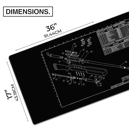MPCO. Blueprints Large Gaming Desk Pad - 36" x 17" Duraglyde Fabric Browning 50 Cal – Black Desk Mats - Non-Slip, Washable, Smooth Glide for Precision Gaming & Work - color: Duraglyde Browning 50 Cal – Black